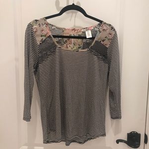 Boutique top, floral, striped w/ lace. Never worn!